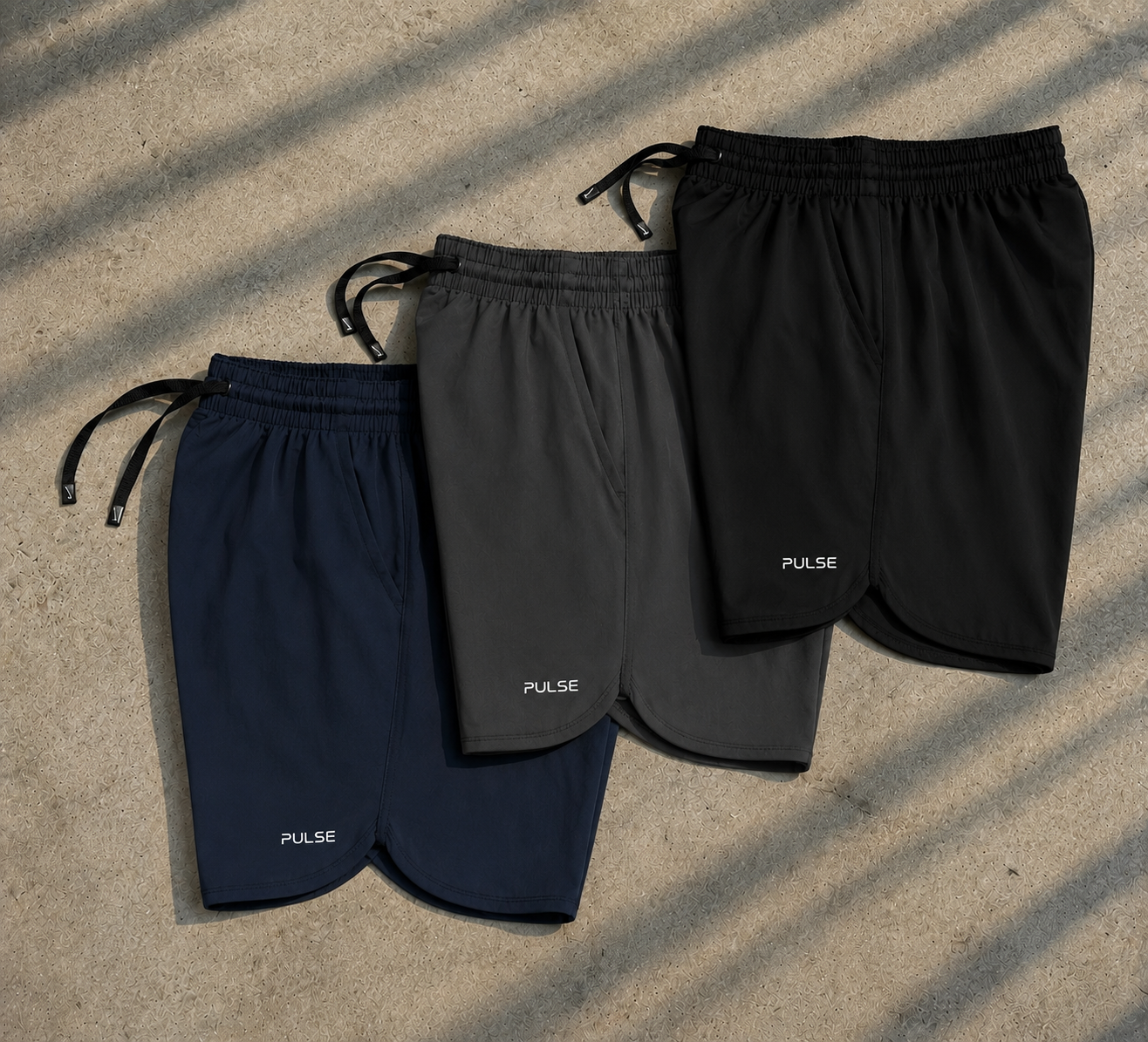 Kit 3 shorts Dry-fit - Preto - Marinho - Chumbo