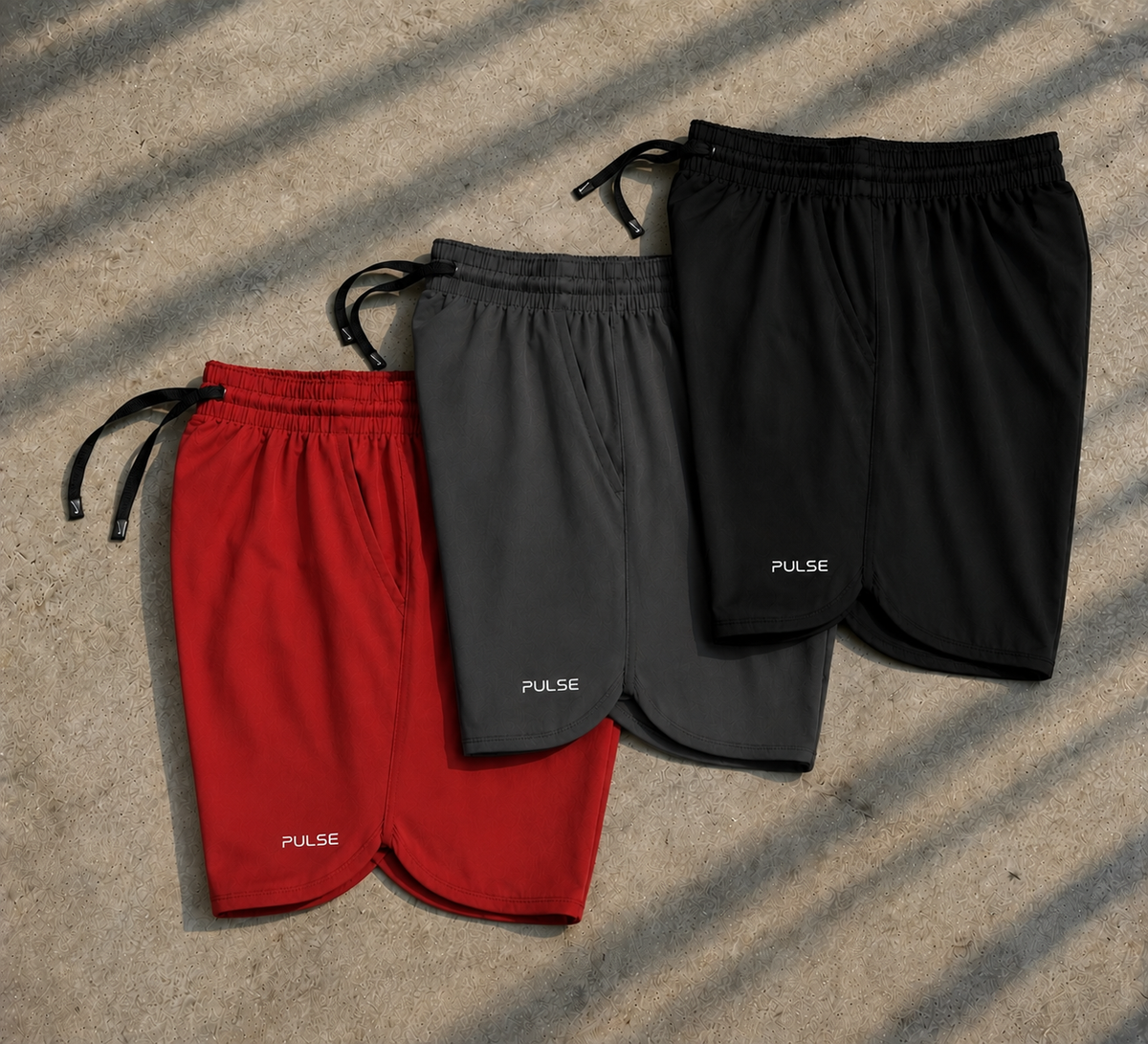 Kit 3 Shorts Dry-fit Pulse - Vermelho - Chumbo - Preto
