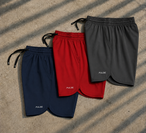 Kit 3 shorts Dry-fit - Vermelho - Chumbo - Marinho
